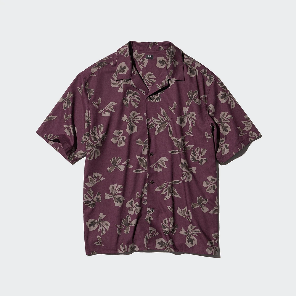 MODAL COTTON OPEN COLLAR SHIRT SHORT SLEEVE