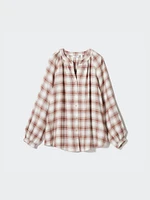 Soft Flannel Gathered Blouse | Checked