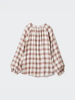 Soft Flannel Gathered Blouse | Checked