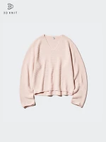 3D Knit Cotton Relaxed Sweater | V-Neck