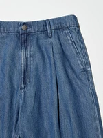 Drapey Denim Pleated Pants