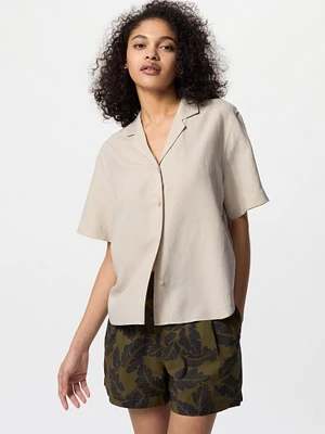 LINEN BLEND OPEN COLLAR SHIRT