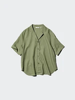 LINEN BLEND OPEN COLLAR SHIRT
