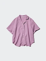 LINEN BLEND OPEN COLLAR SHIRT