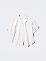 LINEN BLEND OPEN COLLAR SHIRT