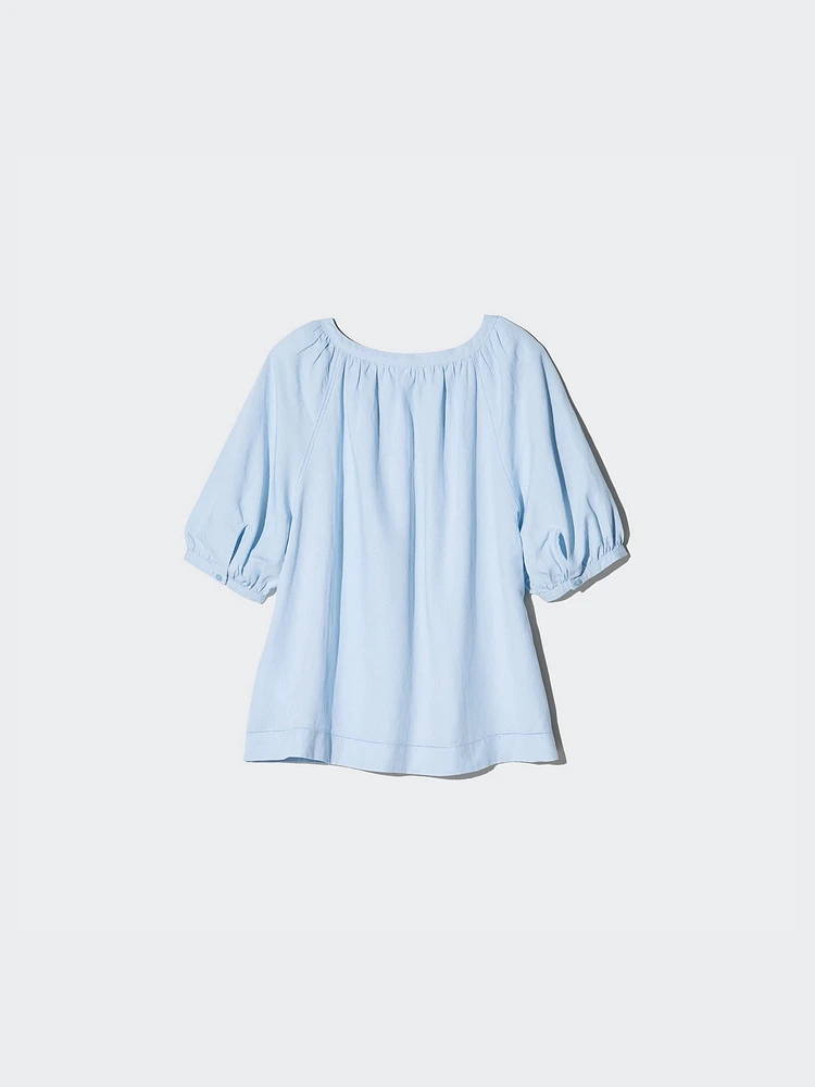 LINEN BLEND VOLUME SLEEVE BLOUSE