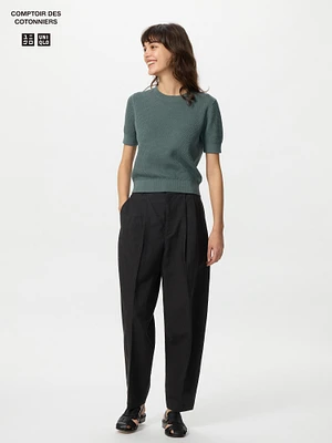 LINEN BLEND BARREL LEG PANTS