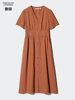 LINEN BLEND V NECK DRESS