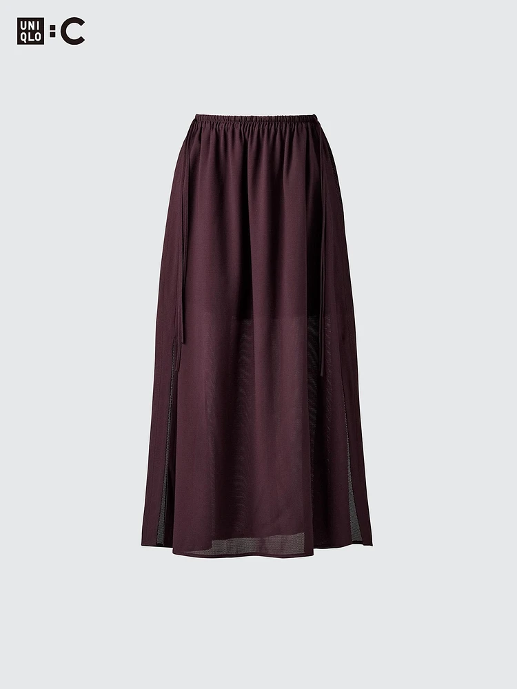 MESH GATHER LONG SLIT SKIRT