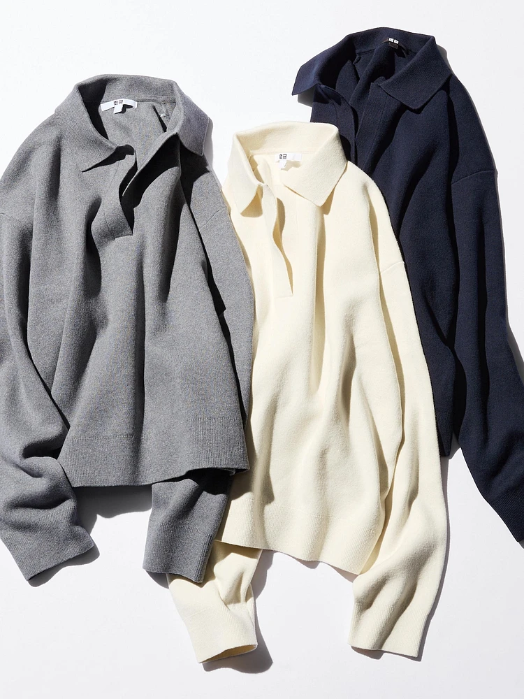 SMOOTH COTTON RELAXED POLO SWEATER