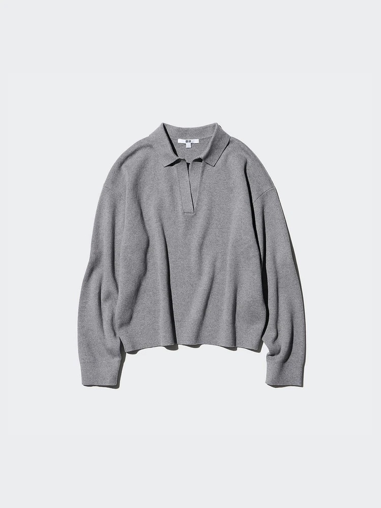 SMOOTH COTTON RELAXED POLO SWEATER