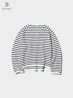 3D Knit Cotton Relaxed Sweater | V-Neck Striped