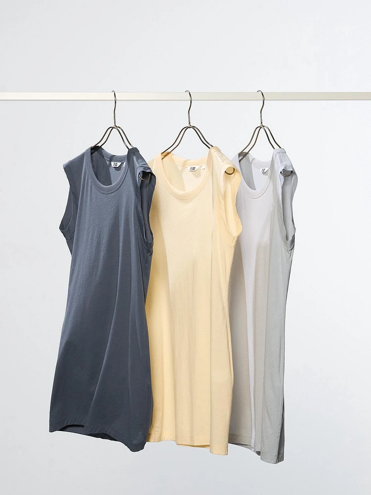 SUPIMA COTTON SHEER LONG T-SHIRT | SLEEVELESS