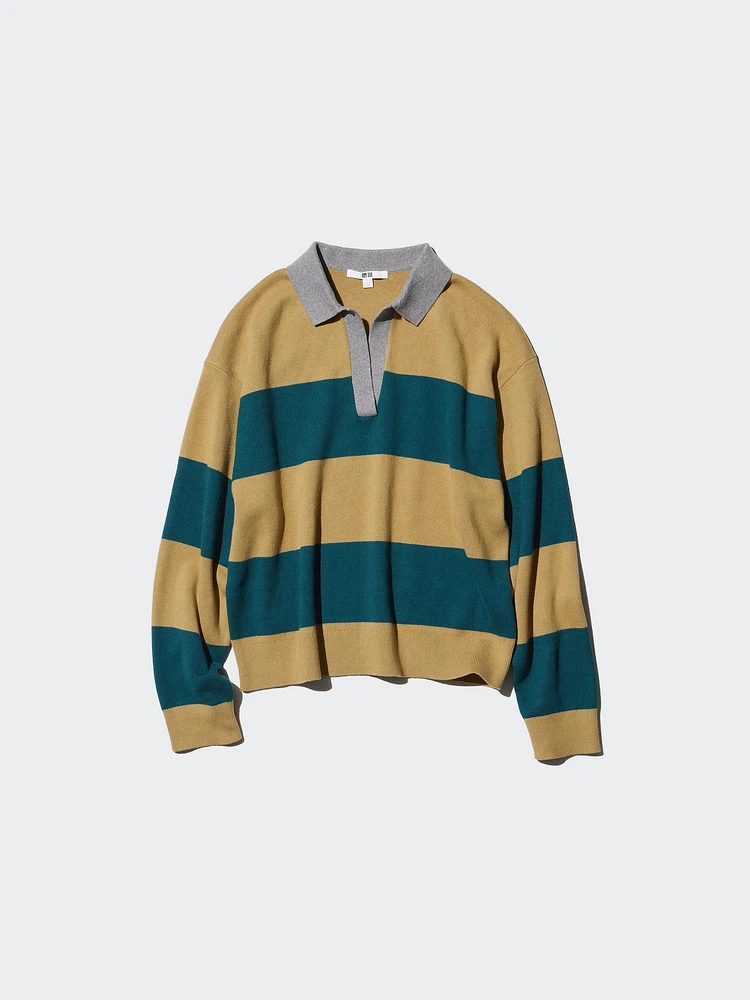 SMOOTH COTTON RELAXED POLO SWEATER