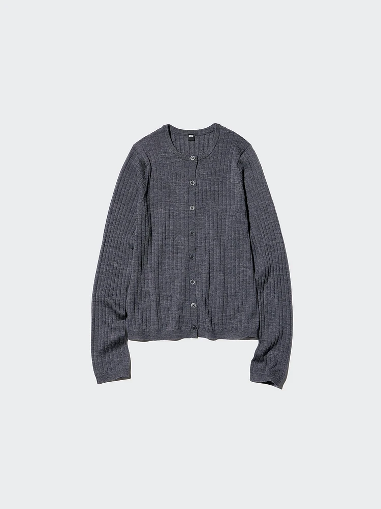 MERINO RIBBED CREW NECK SHORT CARDIGAN