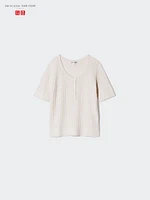 POINTELLE KNIT HENLEY NECK SWEATER