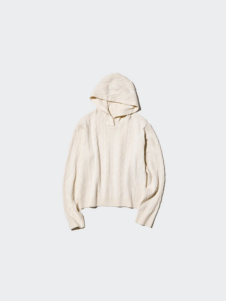WASHABLE KNIT CABLE HOODIE