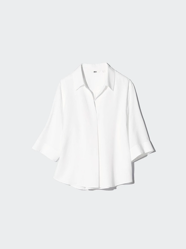 RAYON SKIPPER COLLAR BLOUSE | 3/4 SLEEVE