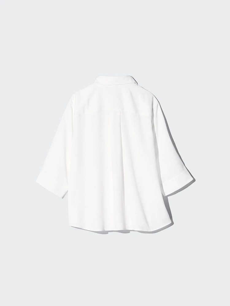 RAYON SKIPPER COLLAR BLOUSE | 3/4 SLEEVE