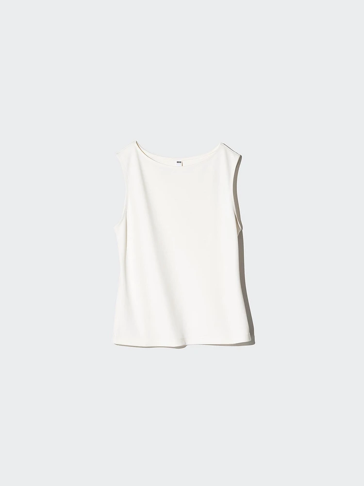 CREPE JERSEY BOAT NECK SLEEVELESS T-SHIRT