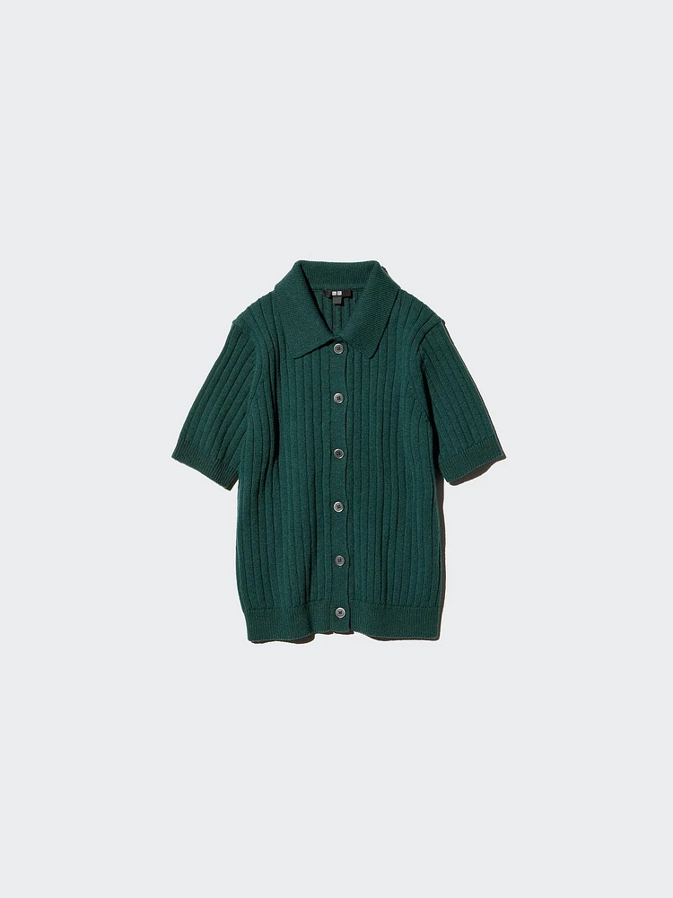 RIBBED POLO CARDIGAN