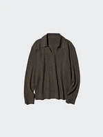WASHABLE KNIT RIBBED POLO SWEATER