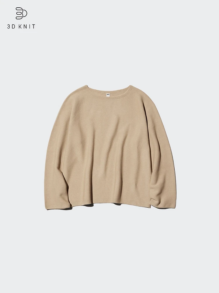 3D KNIT COTTON CREW NECK SWEATER