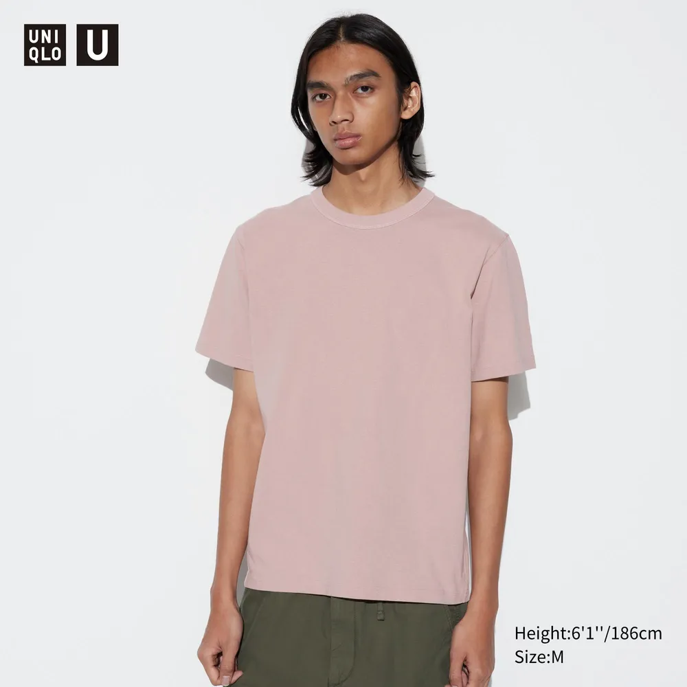 Uniqlo Shirt Mens Small Peach Pink Solid Spit Side Seam Casual Streetwear  Tee