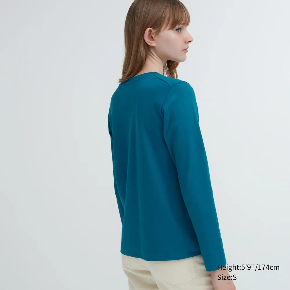 UNIQLO SMOOTH STRETCH COTTON CREW NECK LONG SLEEVE T-SHIRT