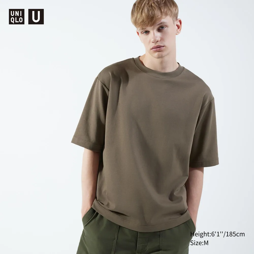 U Airism Cotton Oversized Crew Neck Half-Sleeve T-Shirt, Light Gray, Medium