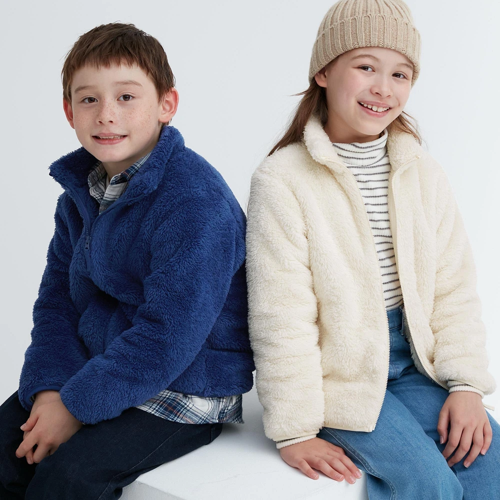 KIDS FLUFFY YARN FLEECE FULL-ZIP JACKET