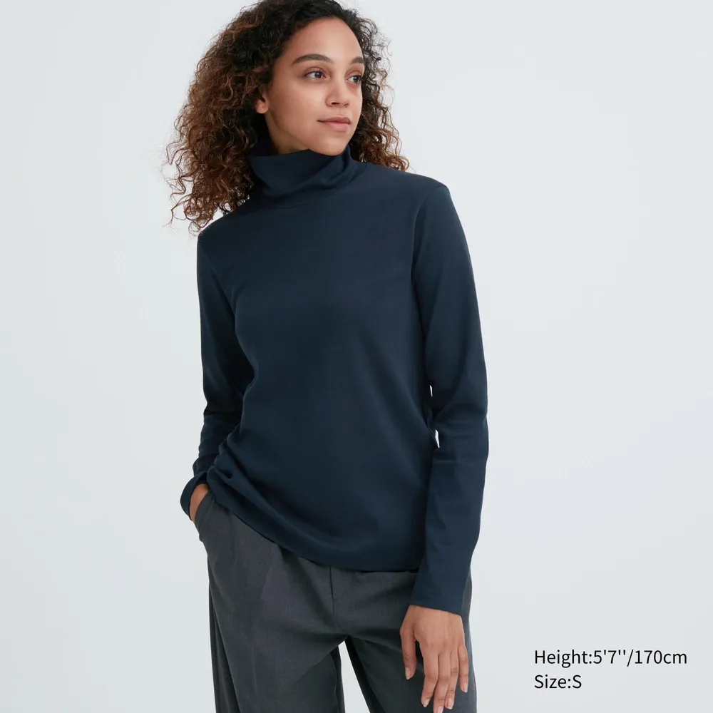 UNIQLO SMOOTH STRETCH COTTON TURTLENECK LONG SLEEVE T-SHIRT