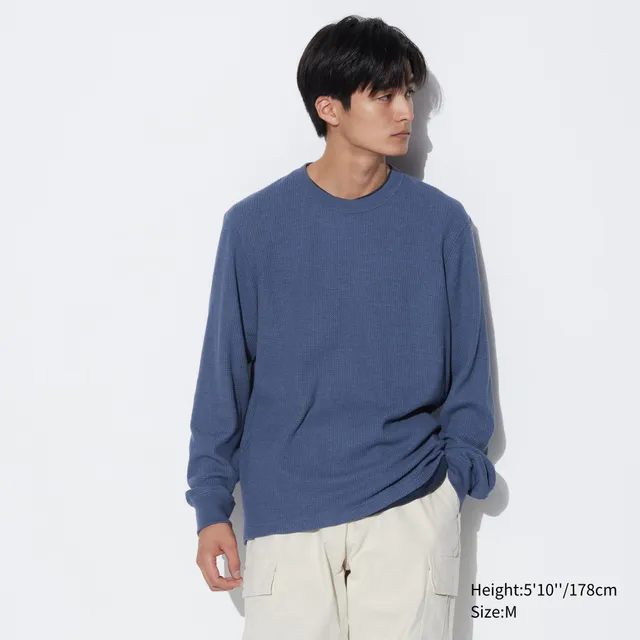 WAFFLE HENLEY NECK LONG SLEEVE PULLOVER