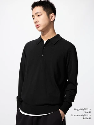 EXTRA FINE MERINO LONG SLEEVE POLO SHIRT