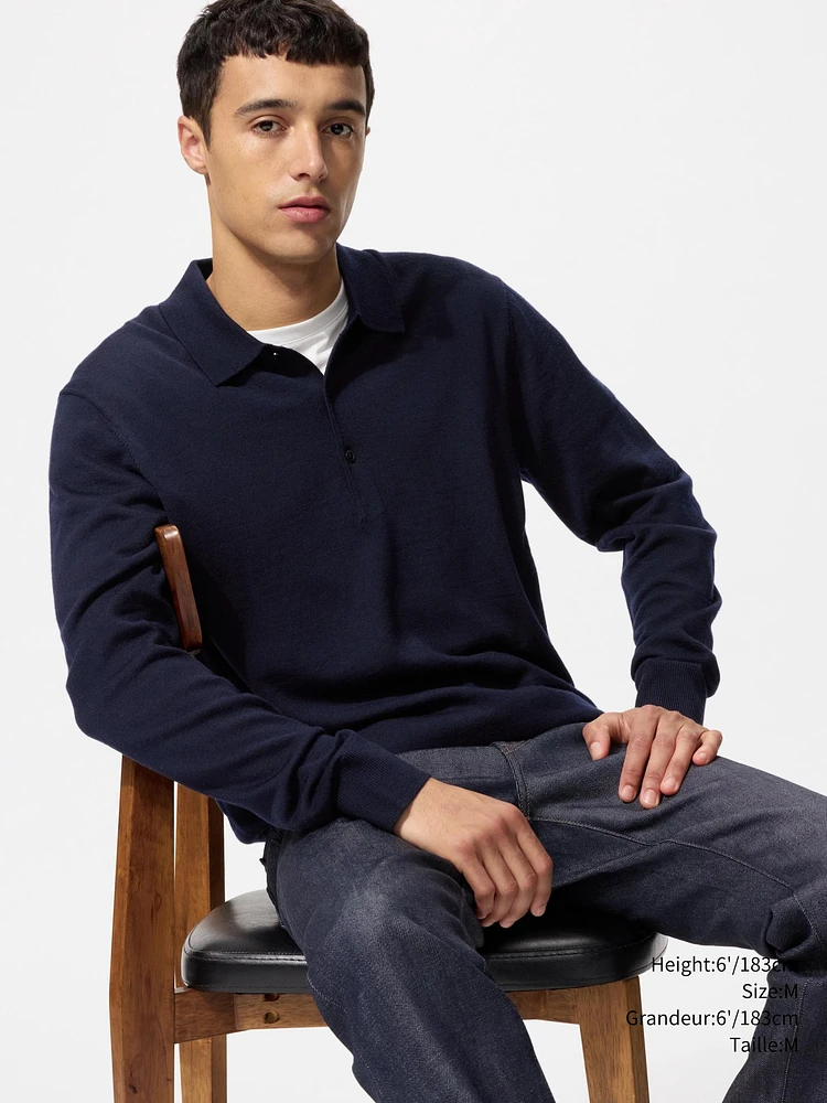 EXTRA FINE MERINO LONG SLEEVE POLO SHIRT