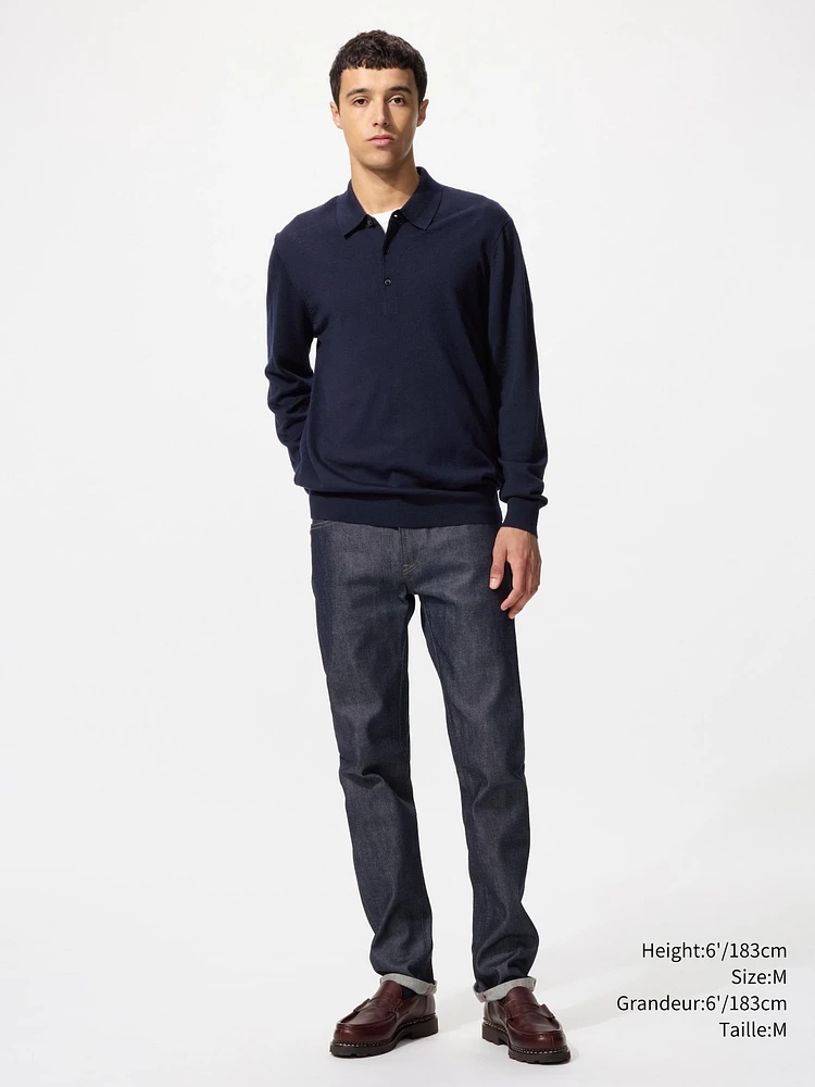 EXTRA FINE MERINO LONG SLEEVE POLO SHIRT