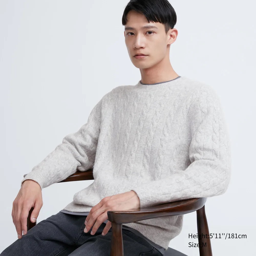 UNIQLO SOUFFLE YARN CABLE LONG SLEEVE CREW NECK SWEATER