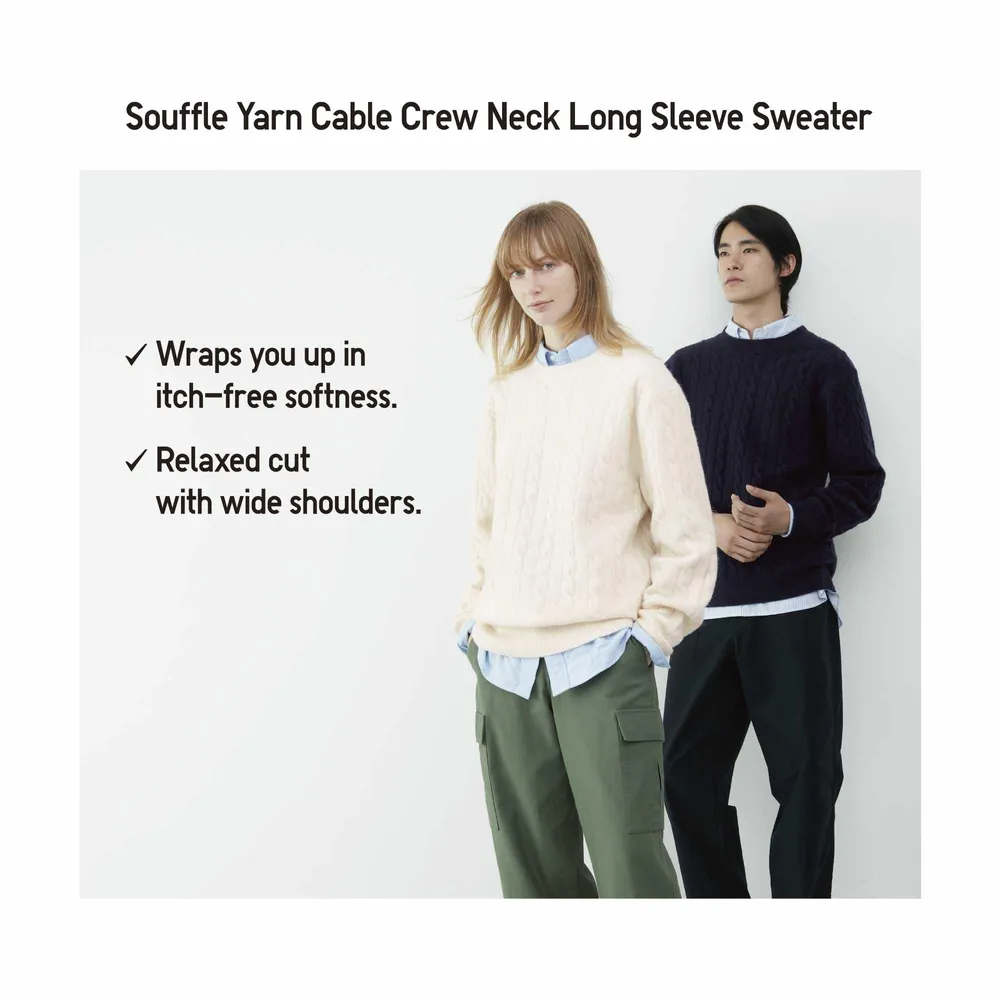 UNIQLO SOUFFLE YARN CABLE LONG SLEEVE CREW NECK SWEATER