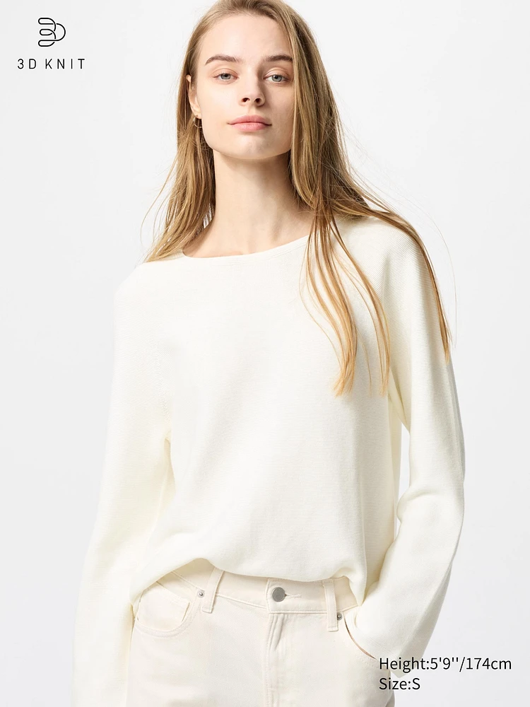 3D KNIT COTTON CREW NECK SWEATER
