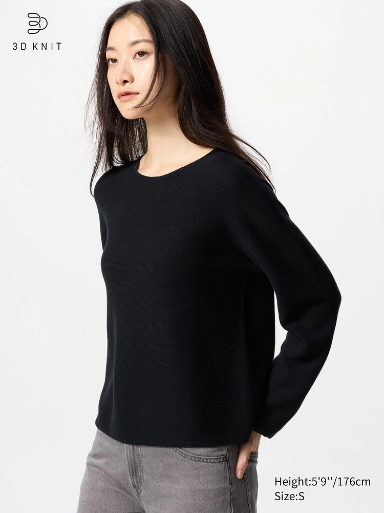 3D KNIT COTTON CREW NECK SWEATER