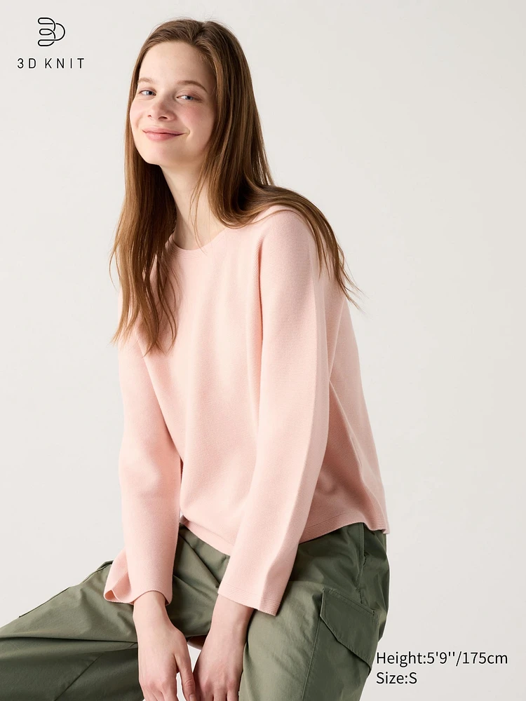 3D KNIT COTTON CREW NECK SWEATER