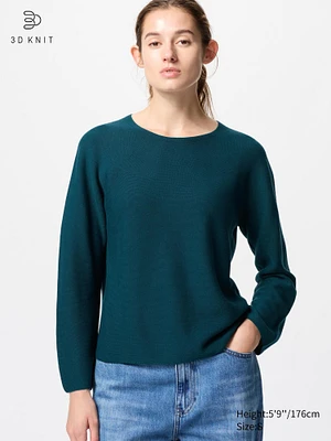 3D KNIT COTTON CREW NECK SWEATER