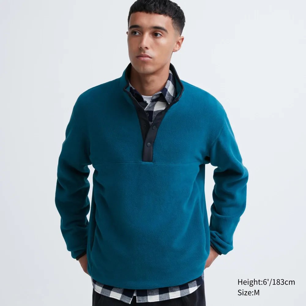 Fleece Button-Up Long Sleeve Pullover