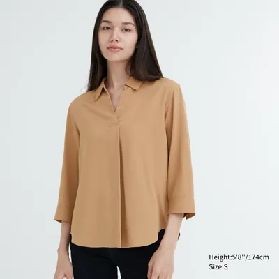 RAYON SKIPPER COLLAR 3/4 SLEEVE BLOUSE