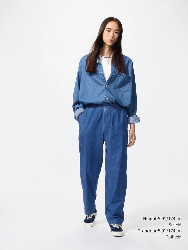 COTTON RELAXED ANKLE PANTS (DENIM)