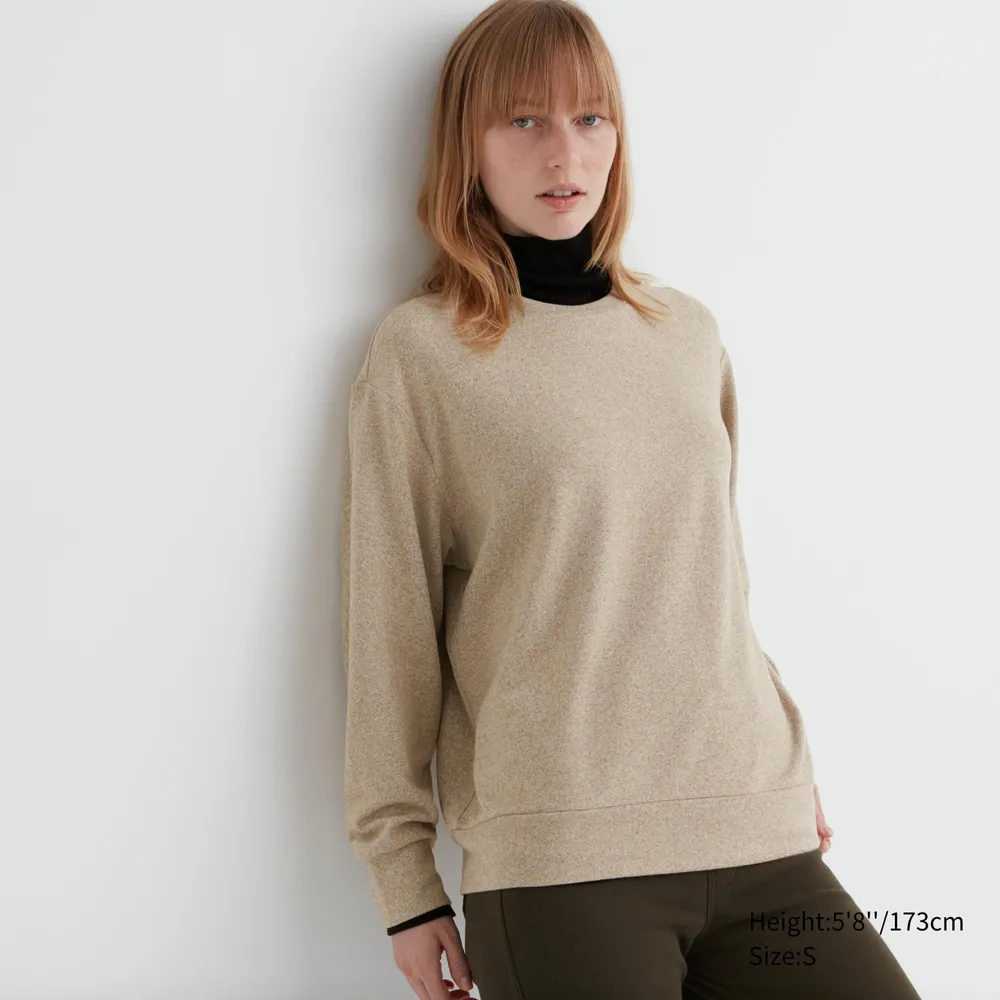 SOFT KNITTED FLEECE CREW NECK LONG SLEEVE T-SHIRT