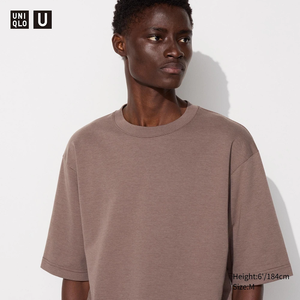 AIRism COTTON OVERSIZED STRIPED CREW NECK HALF SLEEVE T-SHIRT