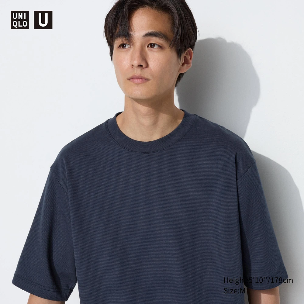 AIRism COTTON OVERSIZED STRIPED CREW NECK HALF SLEEVE T-SHIRT