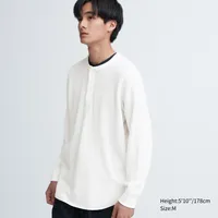 WAFFLE HENLEY NECK LONG SLEEVE T-SHIRT