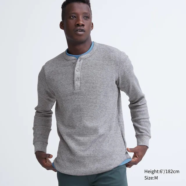 UNIQLO WAFFLE HENLEY NECK LONG SLEEVE T-SHIRT